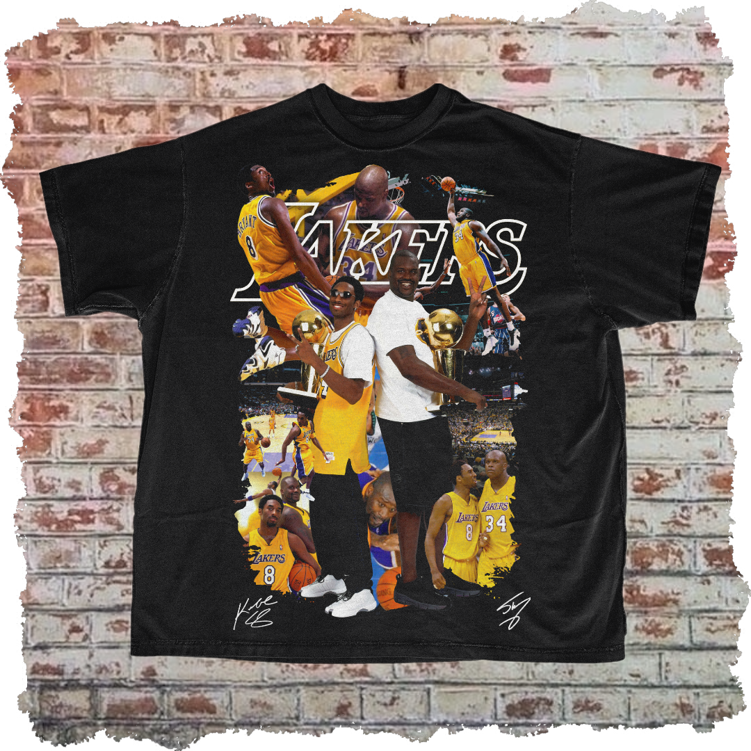 Kobe Shaq 3 Peat Retro Basketball T shirt By World Tee Customs
